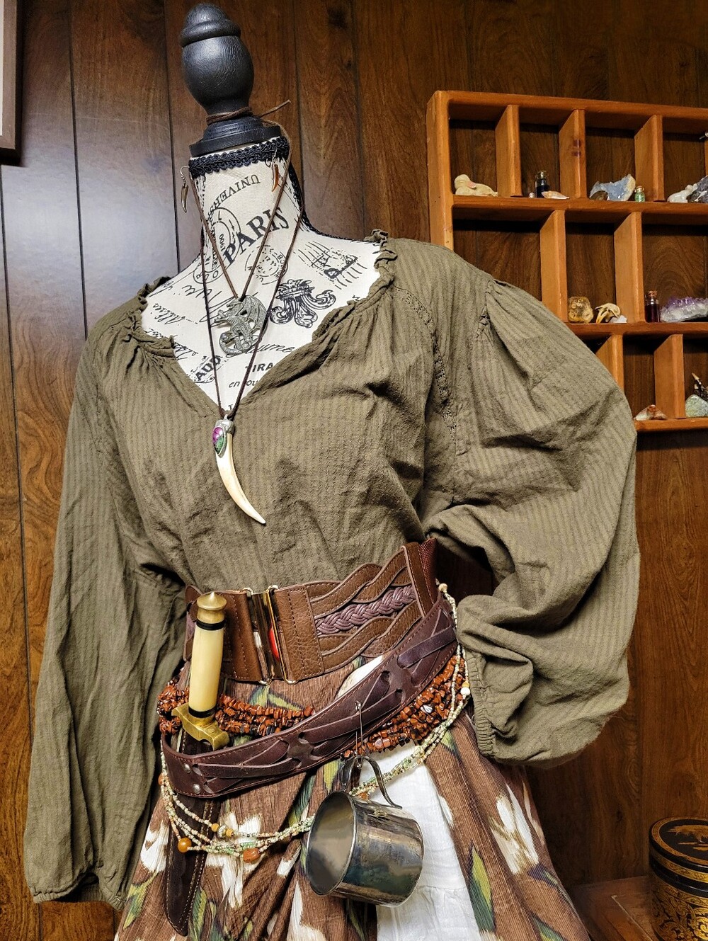 Army Green Peasant Blouse Whimsy Fantasy Renaissance DnD Larp